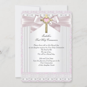 Convites Primeira Comunhão Meninas Cruz Rosa com Renda 1º