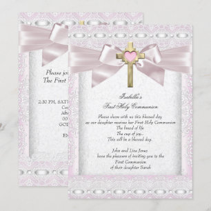 Convites Primeira Comunhão Meninas Cruz Rosa com Renda 3