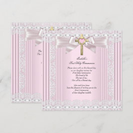 Convites Primeira Comunhão Meninas Cruz Rosa com Renda 5