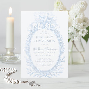 Convites Primeira Comunhão Menino Espírito Santo Azul Branc
