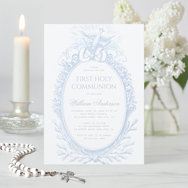 Convites Primeira Comunhão Menino Espírito Santo Azul Branc (Criador carregado)