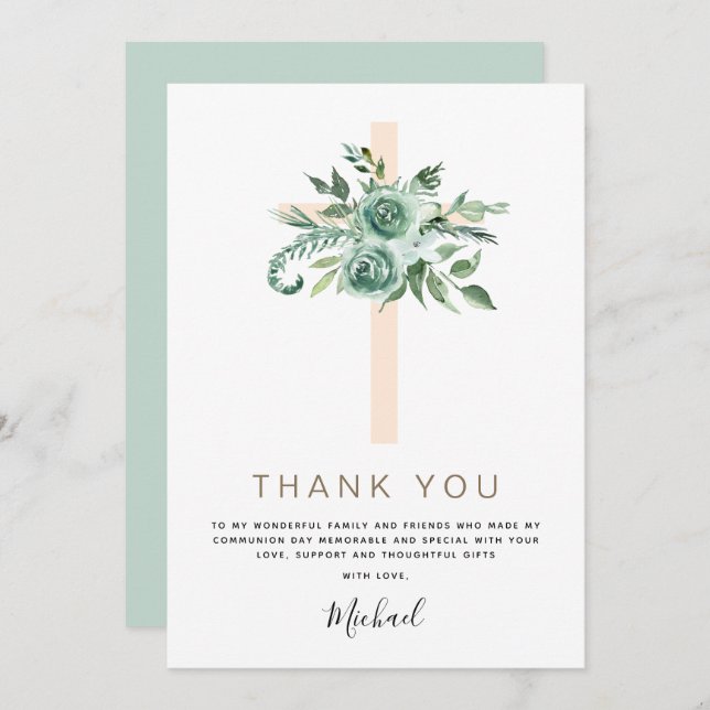 Convites Primeira Comunhão Obrigado Sábio Eucalyptus (Frente/Verso)