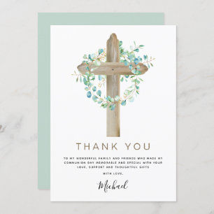 Convites Primeira Comunhão Obrigado Sage Eucalyptus Inv