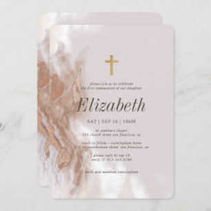 Convites Primeira Comunhão Pela Dourada Cruz De Watercolor