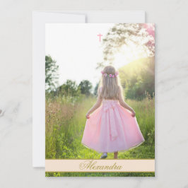 Convites Primeira Comunhão Personalizada Foto Cor Dourada