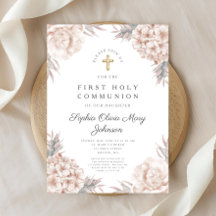 Primeira Comunhão Religiosa Dourada Floral Rosa