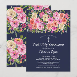 Convites Primeira Comunhão Sagrada de Cor Rosa Rosa Modern