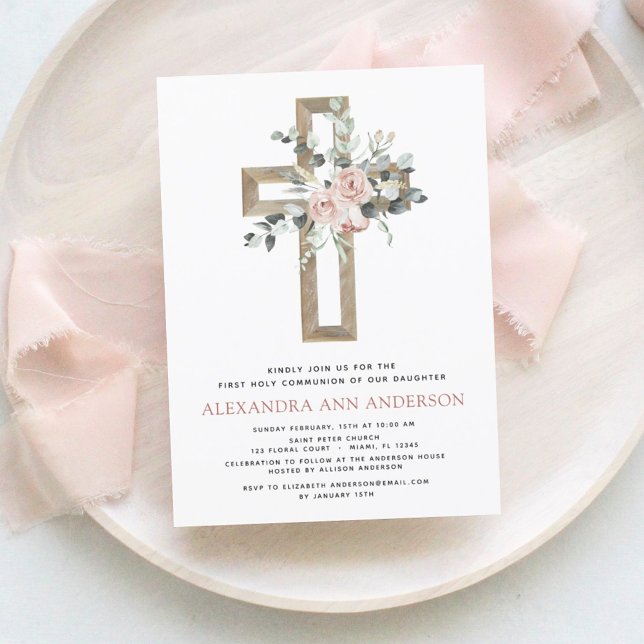 Convites Primeira Comunhão Sagrada, Rosa Rosa Greenerado (Criador carregado)