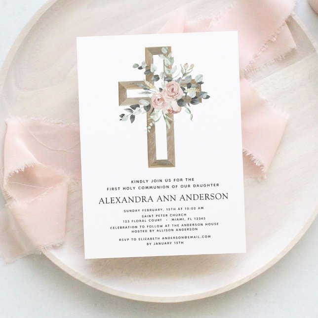 Convites Primeira Comunhão Sagrada, Rosa Rosa Greenerado (Criador carregado)