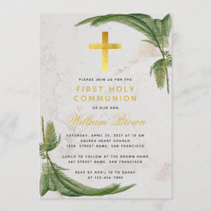 Convites Primeira Comunhão Samambaia Vegetação Cruz Dourada