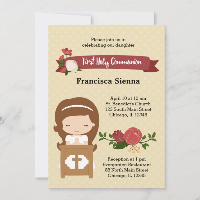 Convites Primeira Comunhão Santa * escolha a cor do fundo (Frente)