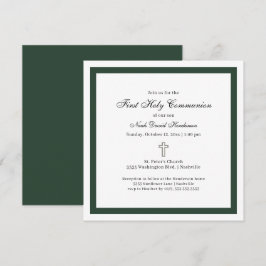 Convites Primeira Comunhão Simples Esmeralda Verde Branco