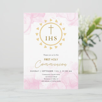 Convites Primeira comunicação Dourada com a inscrição IHS C
