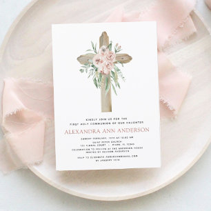 Convites Primeira Comunidade Sagrada Rosa Greenery Inv