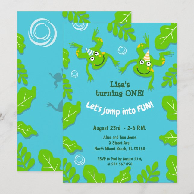 Convites Primeira família de sapos de aniversário em uma fe (Frente/Verso)
