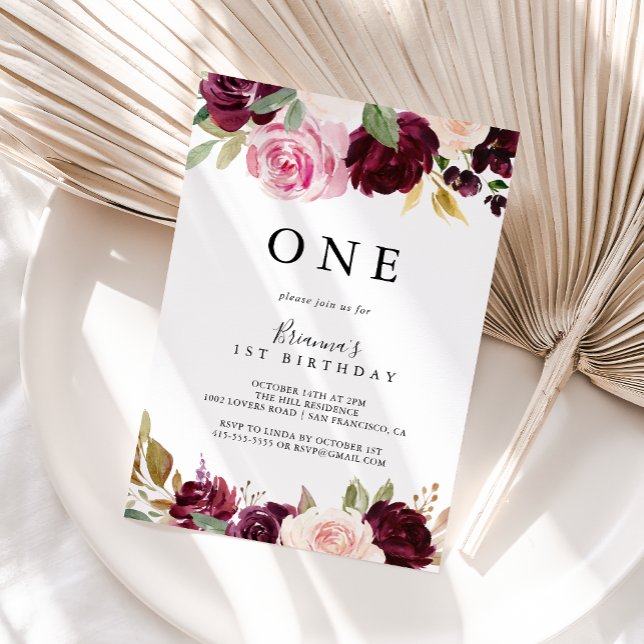 Convites Primeira Festa de aniversário Botânica Rustic Flor (Criador carregado)