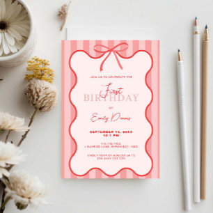 Convites Primeira Festa de aniversário da borda traseira Wh