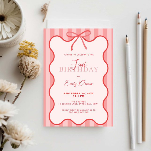 Convites Primeira Festa de aniversário da borda traseira Wh (Criador carregado)