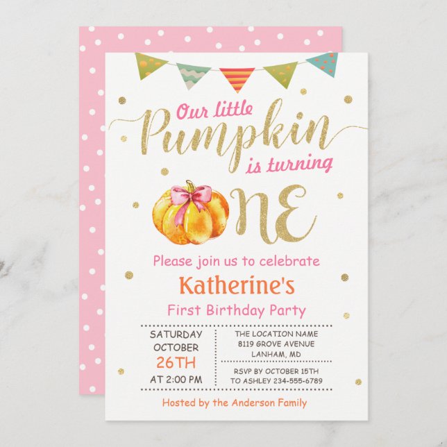 Convites Primeira Festa de aniversário da Menina de Abóbora (Frente/Verso)