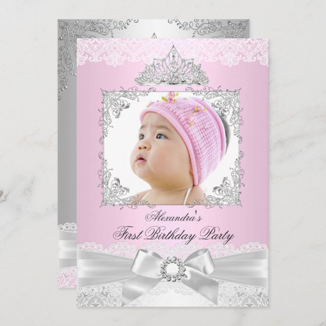 Convites Primeira Festa de aniversário da Princesa Rosa e P (Frente/Verso)