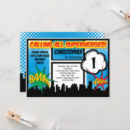 Convites Primeira Festa de aniversário de 1rua do Super Her