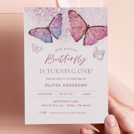 Convites Primeira Festa de aniversário de borboleta roxa ro