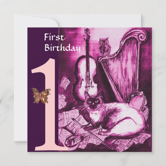 Convites Primeira Festa de aniversário de Fúchsia Rosa MUSI (Frente)