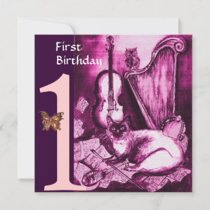 Convites Primeira Festa de aniversário de Fúchsia Rosa MUSI