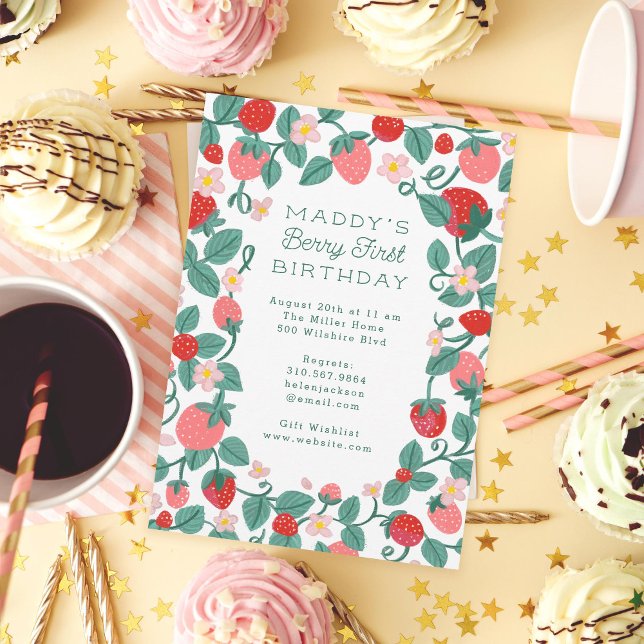 Convites Primeira Festa de aniversário de Morango Ilustrada (Criador carregado)