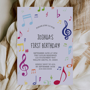 Convites Primeira Festa de aniversário de Nota Musical Colo