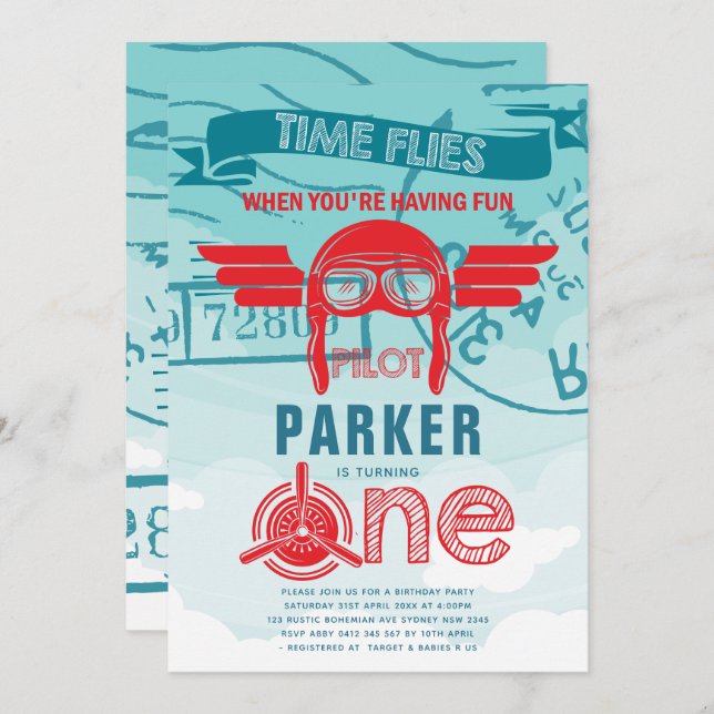 Convites Primeira Festa de aniversário do avião (Frente/Verso)