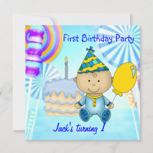 Convites Primeira Festa de Aniversário do Menino Bolo Azul