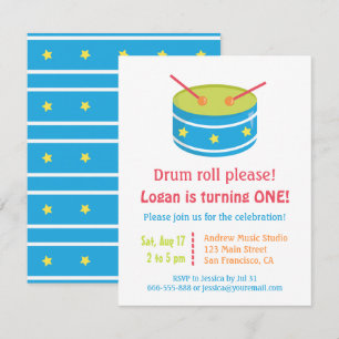 Convites Primeira Festa de aniversário do Roll do Tambor Az