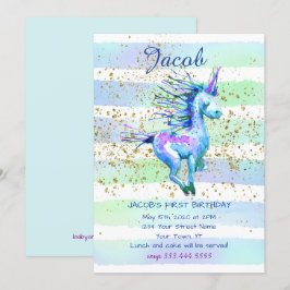 Convites Primeira Festa de aniversário do Unicorn Magic Wat