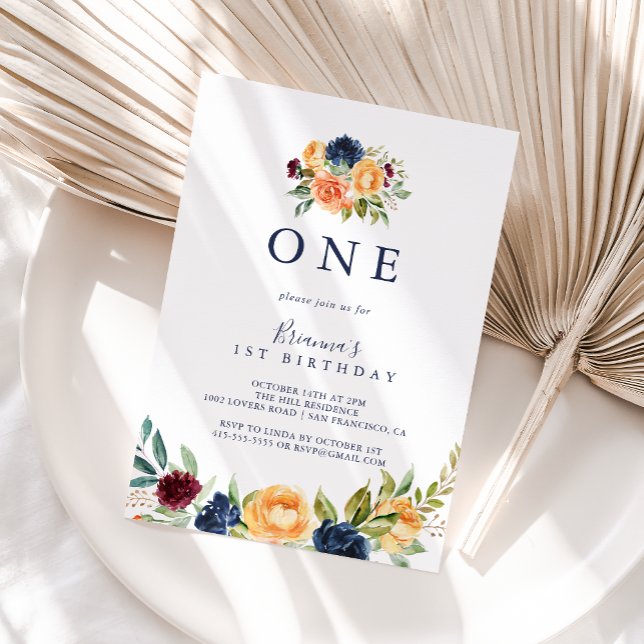 Convites Primeira Festa de aniversário Floral Elegante Mult (Criador carregado)