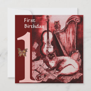 Convites Primeira Festa de aniversário MUSICAL CAT, Dourado