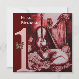 Convites Primeira Festa de aniversário MUSICAL CAT, Prata V