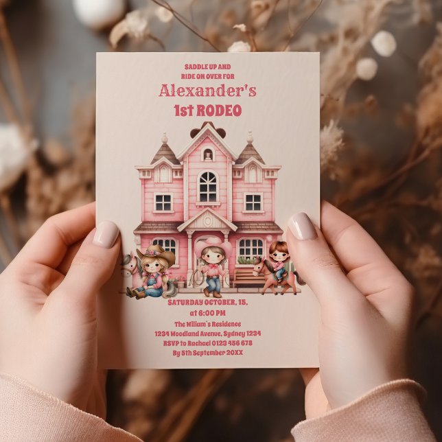 Convites Primeira Festa de aniversário Rodeo Cowgirl (Criador carregado)