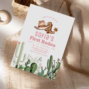 Convites Primeira Festa de aniversário Rosa Rodeo