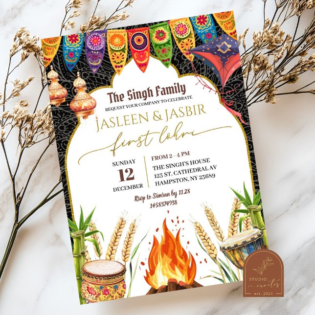 Convites Primeira Fogueira de Lohri de Casamento Indiano (Criador carregado)