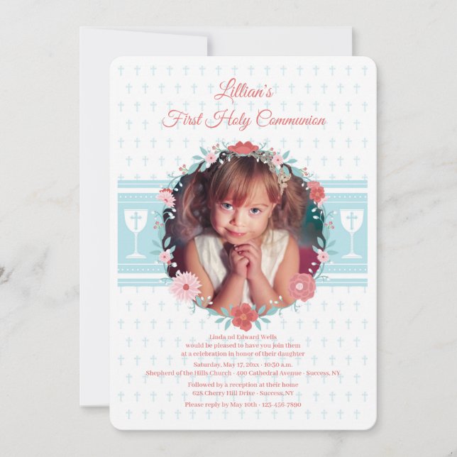 Convites Primeira Foto Comunion Wreath (Frente)