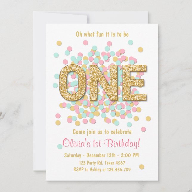 Convites Primeira hortelã do ouro do rosa da menina do (Frente)