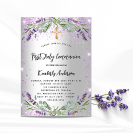 Convites Primeira lavanda de luxo violeta prateado da comun