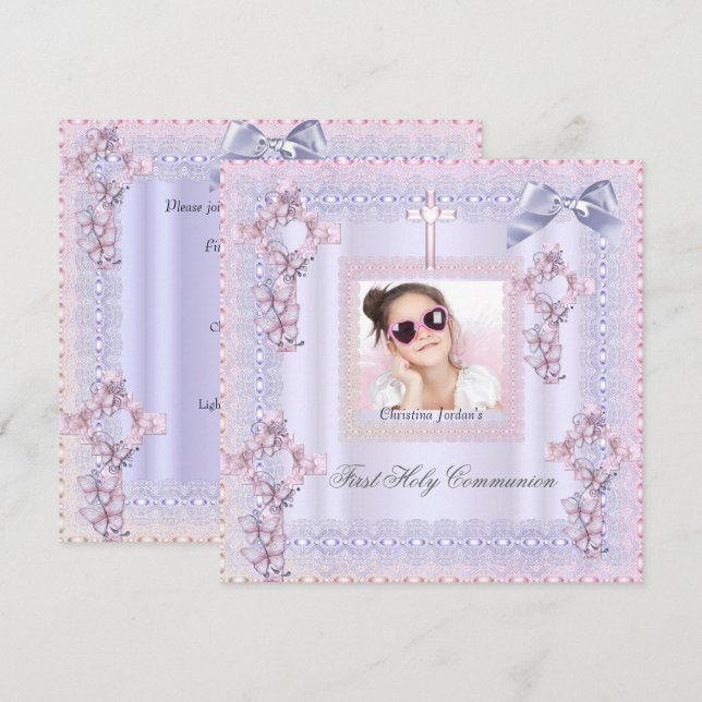 Convites Primeira Lavanda Fotográfica da Santa Comunhão Cro (Frente/Verso)