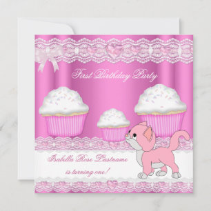 Convites Primeira menina de 1 ano de idade Cupcakes Rosa Ga