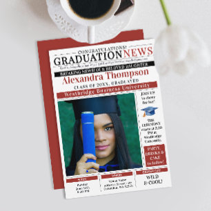 Convites Primeira Página de Jornal de Formatura Vermelho Mo