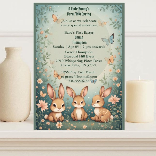 Convites Primeira Páscoa do Bebê Coelho de Primavera Verde  (Babys First Easter Pastel Green Spring Bunny Party Invitation)