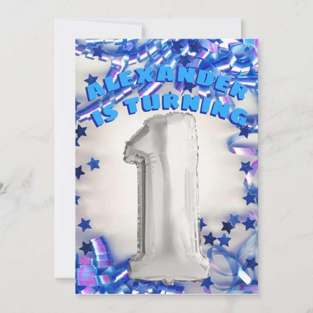 Convites Primeira prata do aniversário e partido azul dos (Frente)