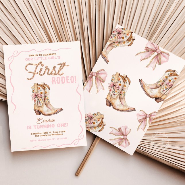 Convites Primeira primeiro aniversario de rodeio convidada (first rodeo birthday invite, cowgirl 1st birthday party, pink bow rodeo invitation, western birthday)
