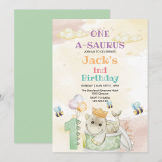 Convites Primeira primeiro aniversario Verde Dinossauro Aqu